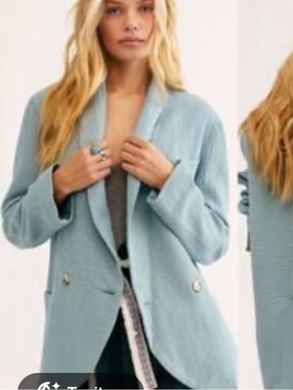 Free People Rowan 100% Cotton Blue Relaxed Textured Blazer Large